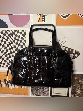 Coach Black Patent Signature Dome Satchel